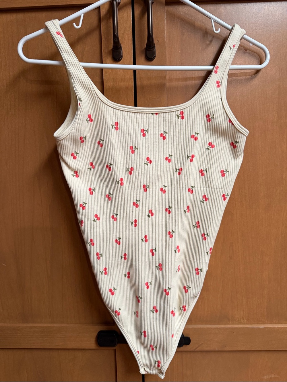 Cream Ribbed Cherry-Print Bandeau Bodysuit - Women Intimates & Sleepwear